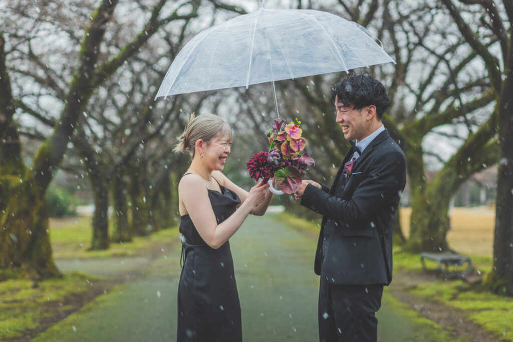 雪　フォトウェディング　富山　新郎新婦