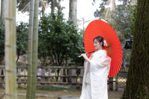 富山の内山邸でロケーションフォトウェディングを行う和装新婦の前撮り写真